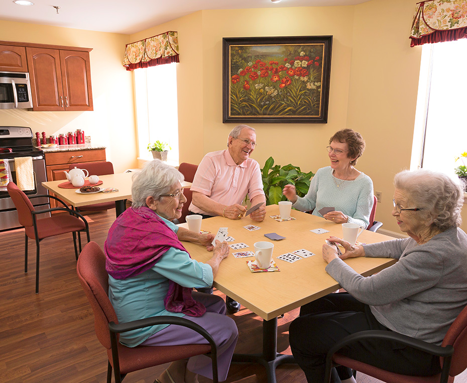 residents playing a game in the activity room
