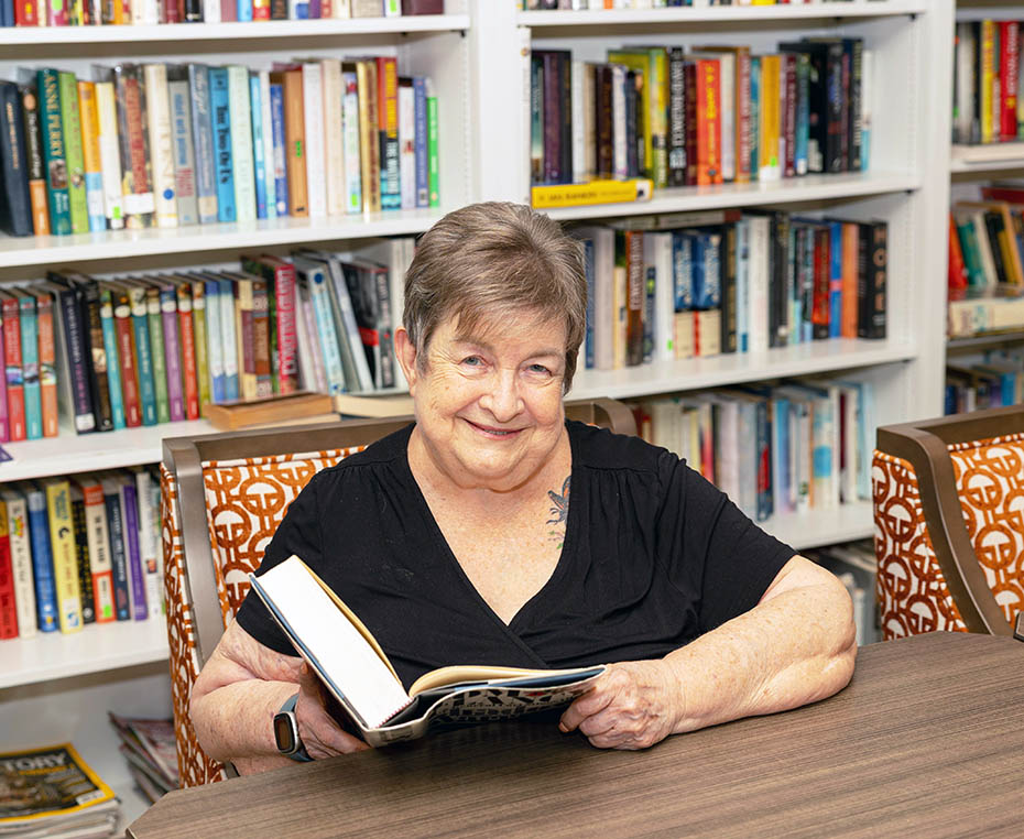 resident reading in the Valley library