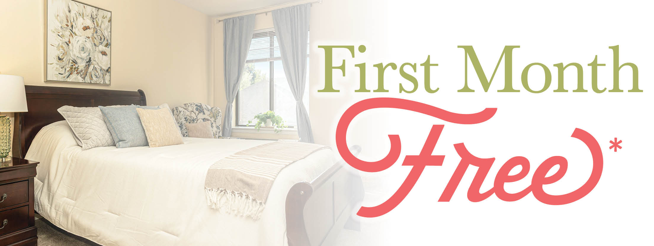 First Month Free and a bedroom photo